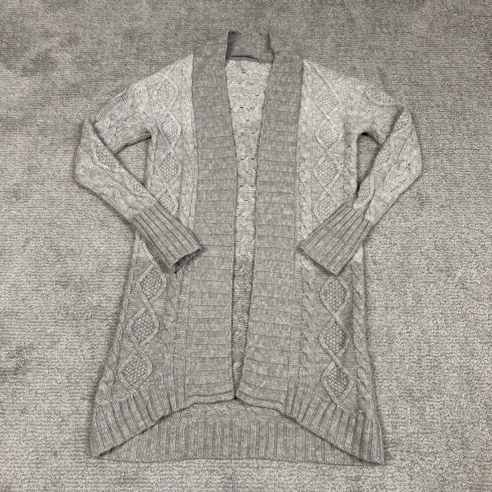 Athleta Cardigan Womens Small Wool Cashmere Open Cable Knit Sweater Taupe Beige